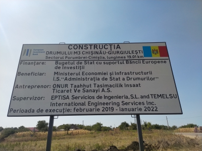 MD, Raionul Cimişlia, Satul Porumbrei, Panoul Informativ al șantierului Drumului M3 Chișinău - Giurgiulești