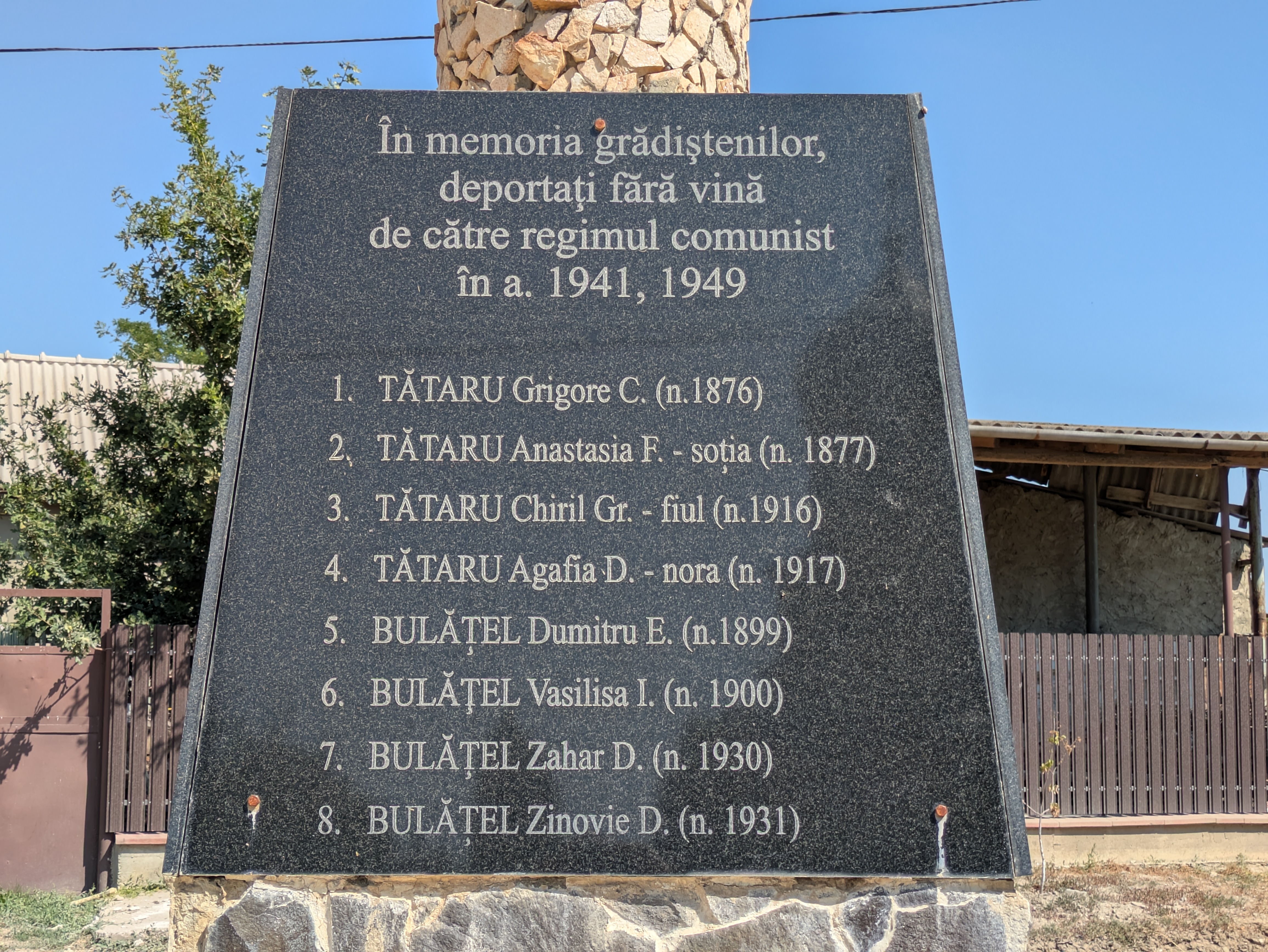 MD, District Cimislia, Satul Gradiste, Lista deportaților din Gradiște 